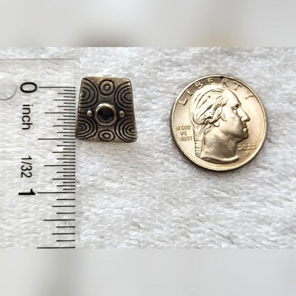 Aztec Art Deco Stud Earrings – Antiqued Silver with Black Stone, Pierced Ears - Picture 6 of 6